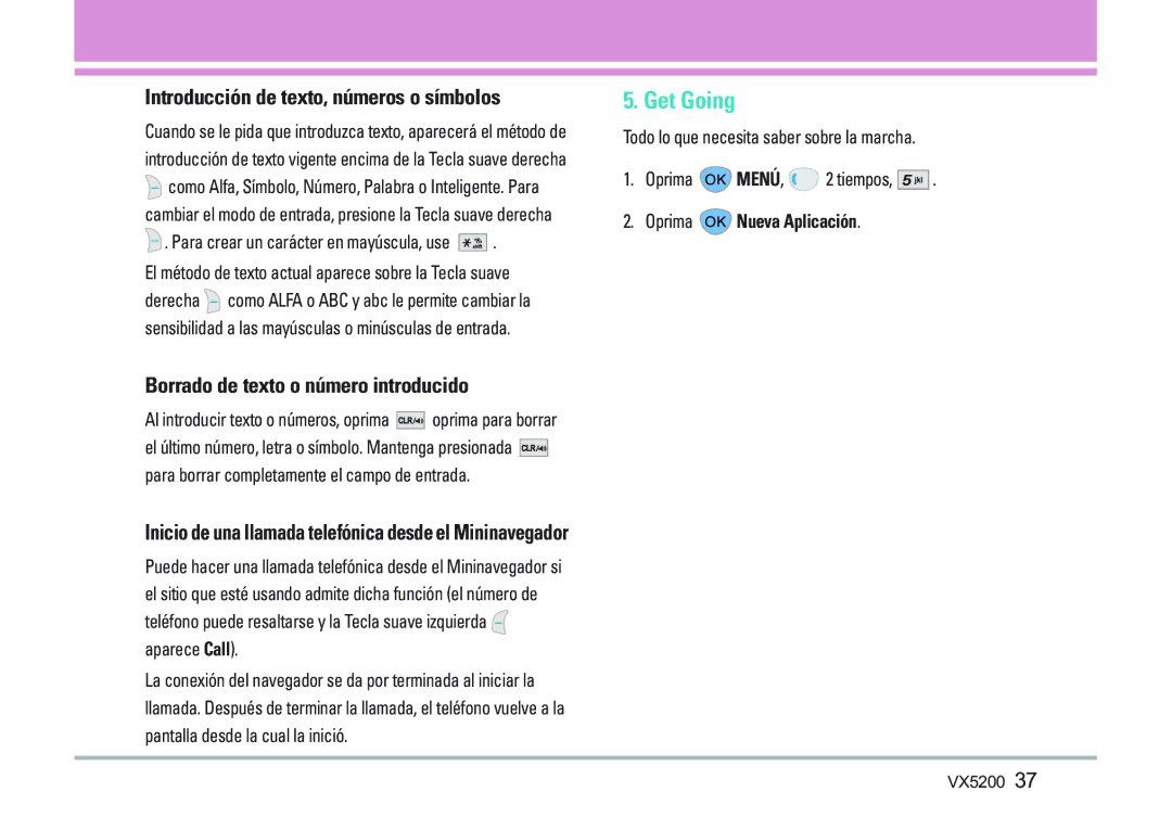 LG Electronics VX5200 manual Introducción de texto, números o símbolos, Borrado de texto o número introducido 