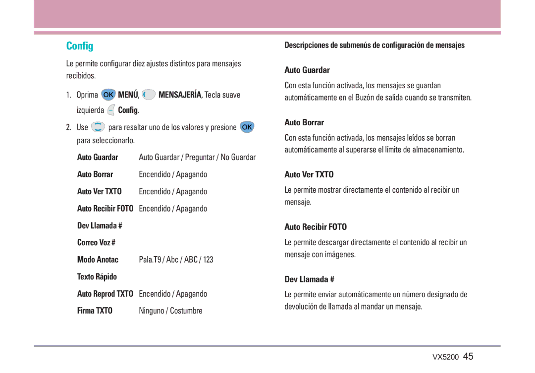 LG Electronics VX5200 manual Config 