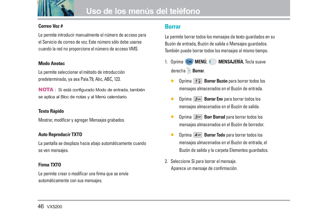 LG Electronics VX5200 manual Correo Voz #, Mostrar, modificar y agregar Mensajes grabados, Auto Reproducir Txto 