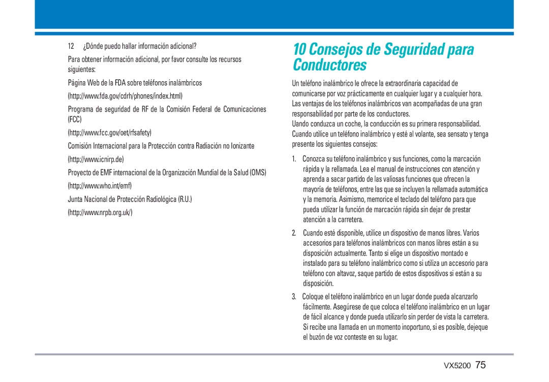 LG Electronics VX5200 manual Consejos de Seguridad para Conductores 