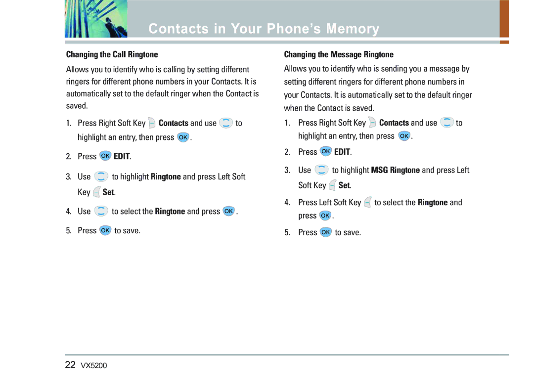 LG Electronics VX5200 manual Changing the Call Ringtone, Changing the Message Ringtone 