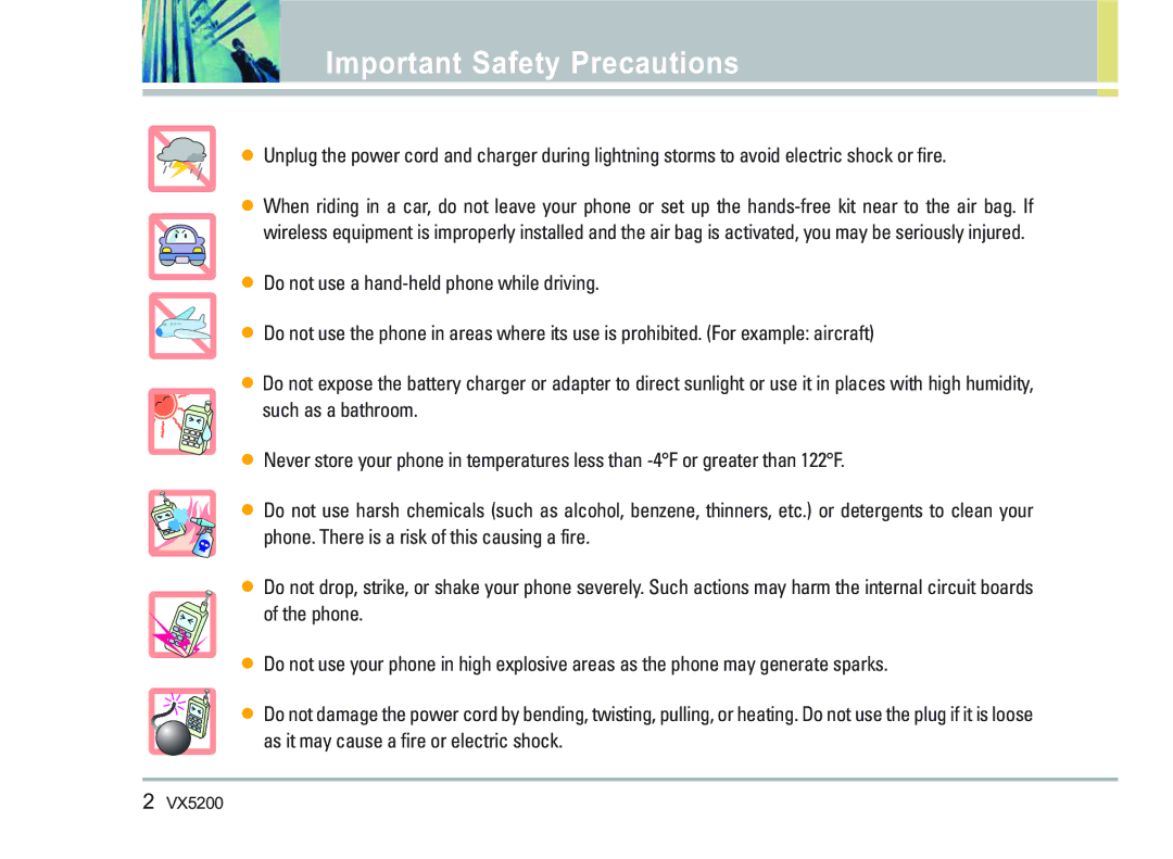 LG Electronics VX5200 manual Important Safety Precautions 