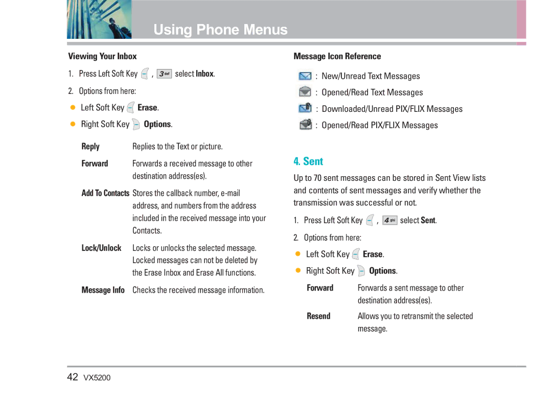 LG Electronics VX5200 manual Sent 