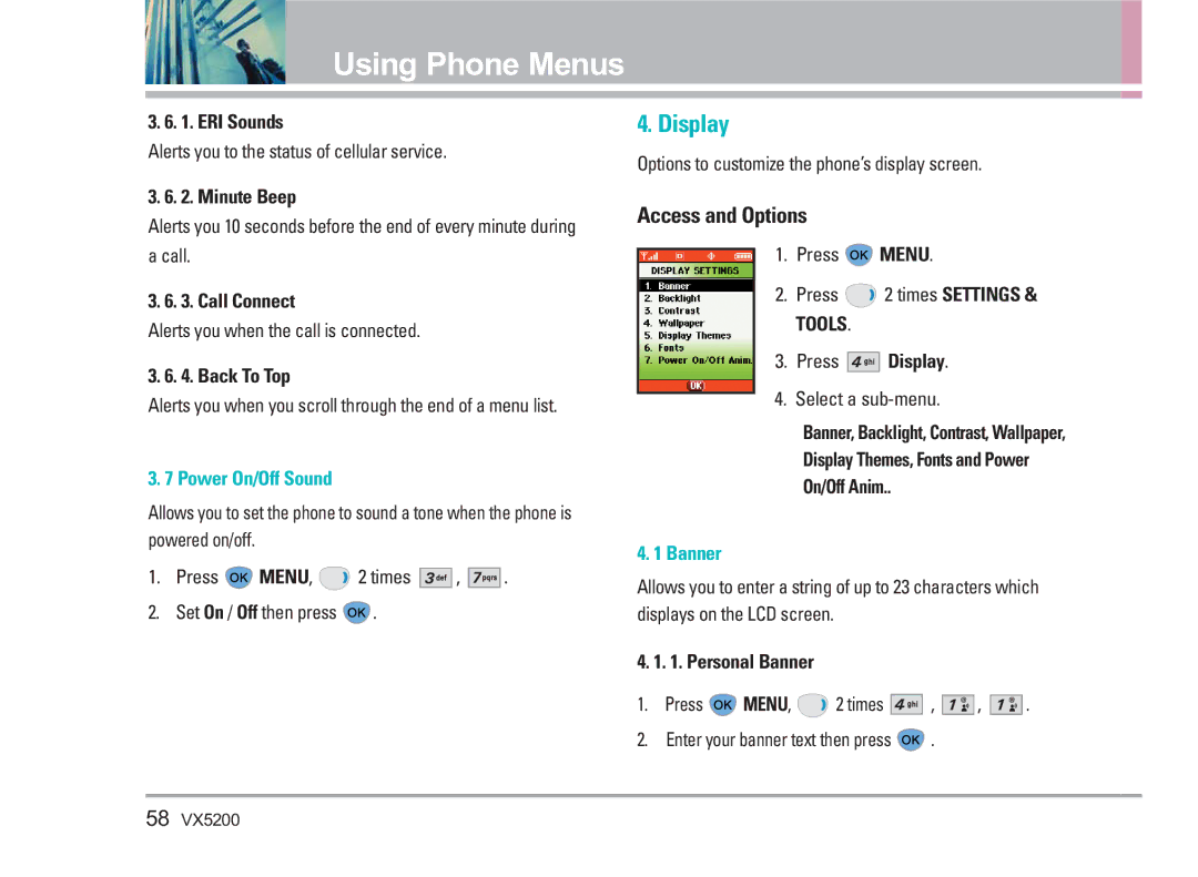 LG Electronics VX5200 manual Display 