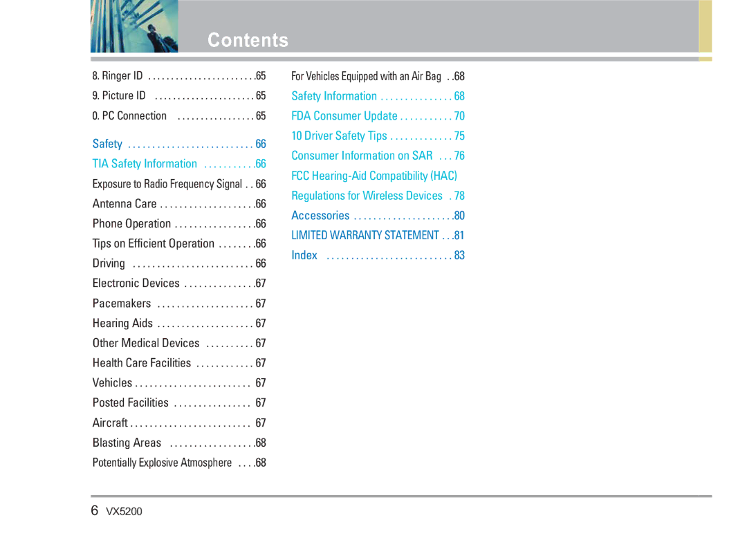 LG Electronics VX5200 manual Ringer ID Picture ID PC Connection 