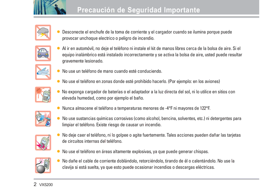 LG Electronics VX5200 manual Precaución de Seguridad Importante 