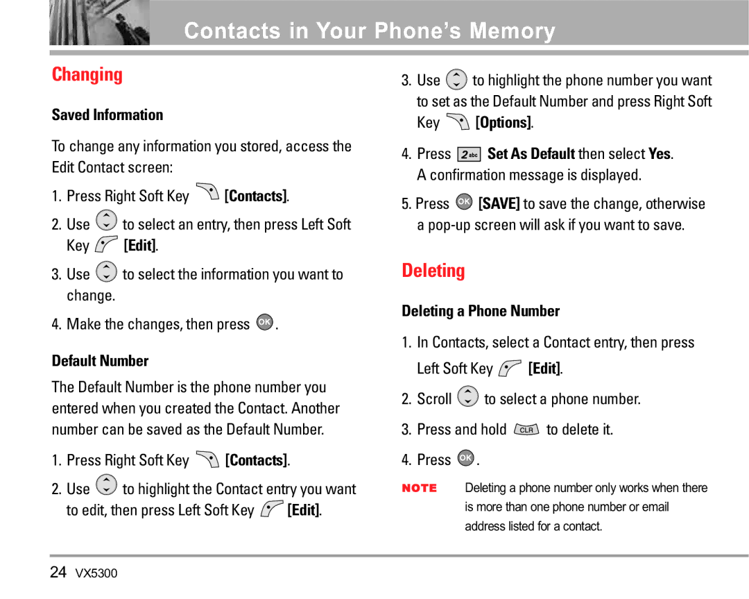 LG Electronics VX5300 manual Changing, Deleting 