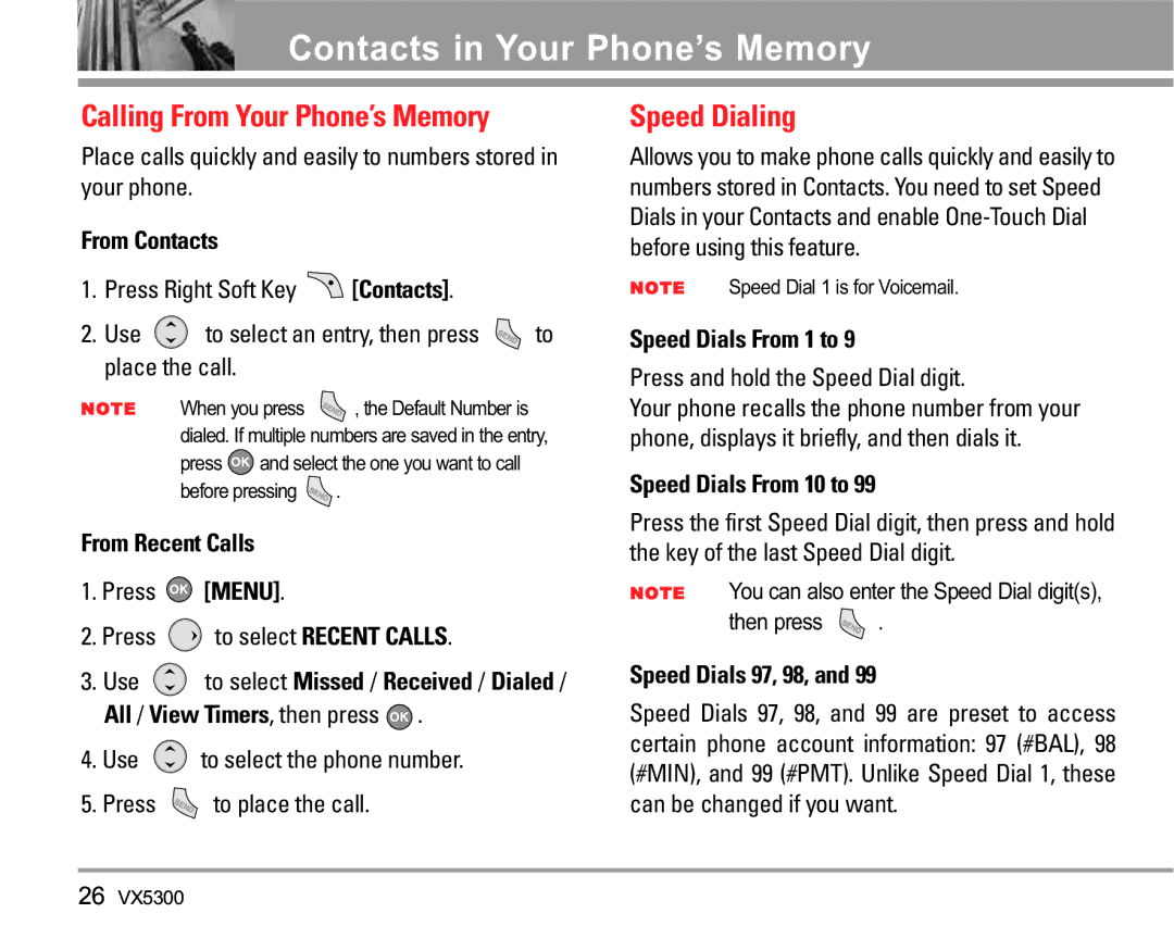 LG Electronics VX5300 manual Calling From Your Phone’s Memory 