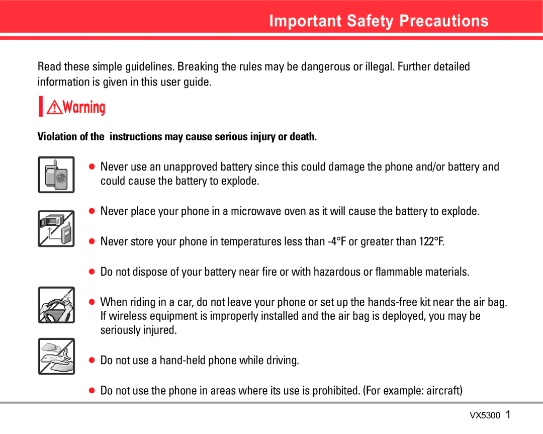 LG Electronics VX5300 manual Important Safety Precautions 