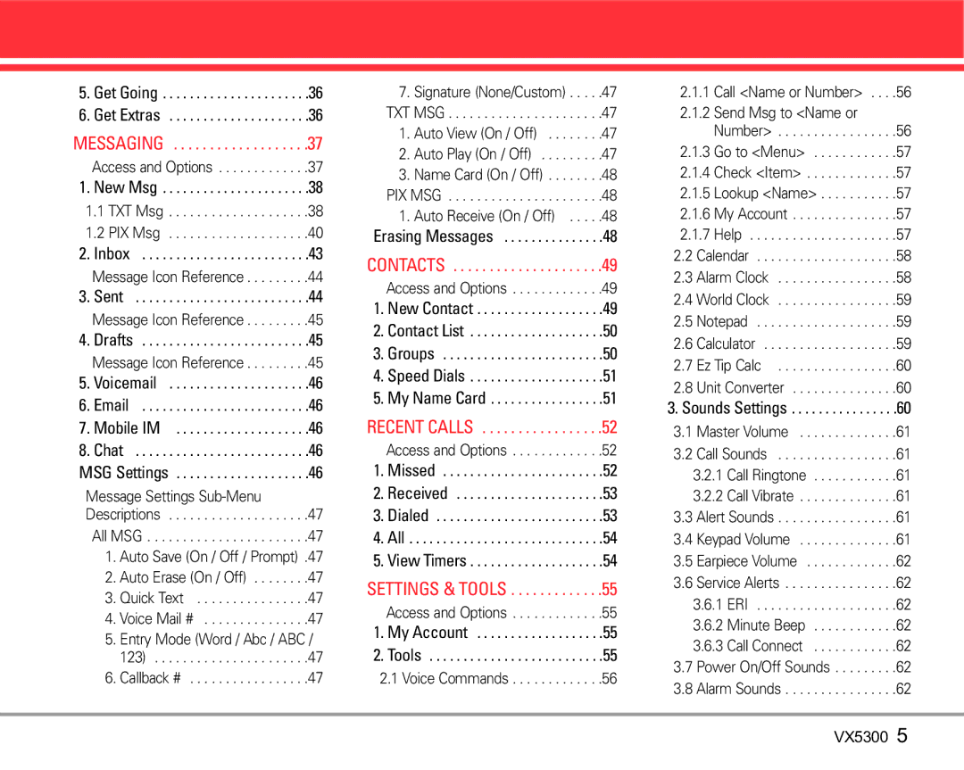 LG Electronics VX5300 manual Settings & Tools 
