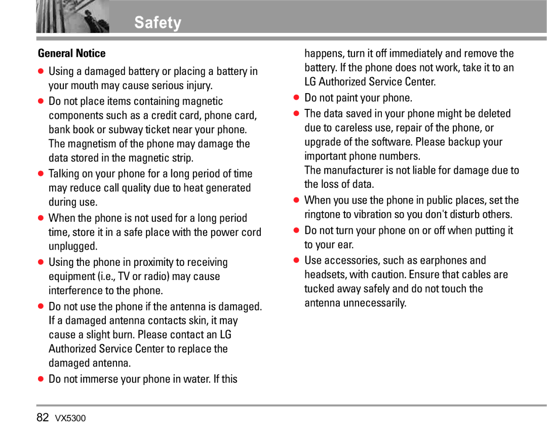 LG Electronics VX5300 manual General Notice, Do not paint your phone 