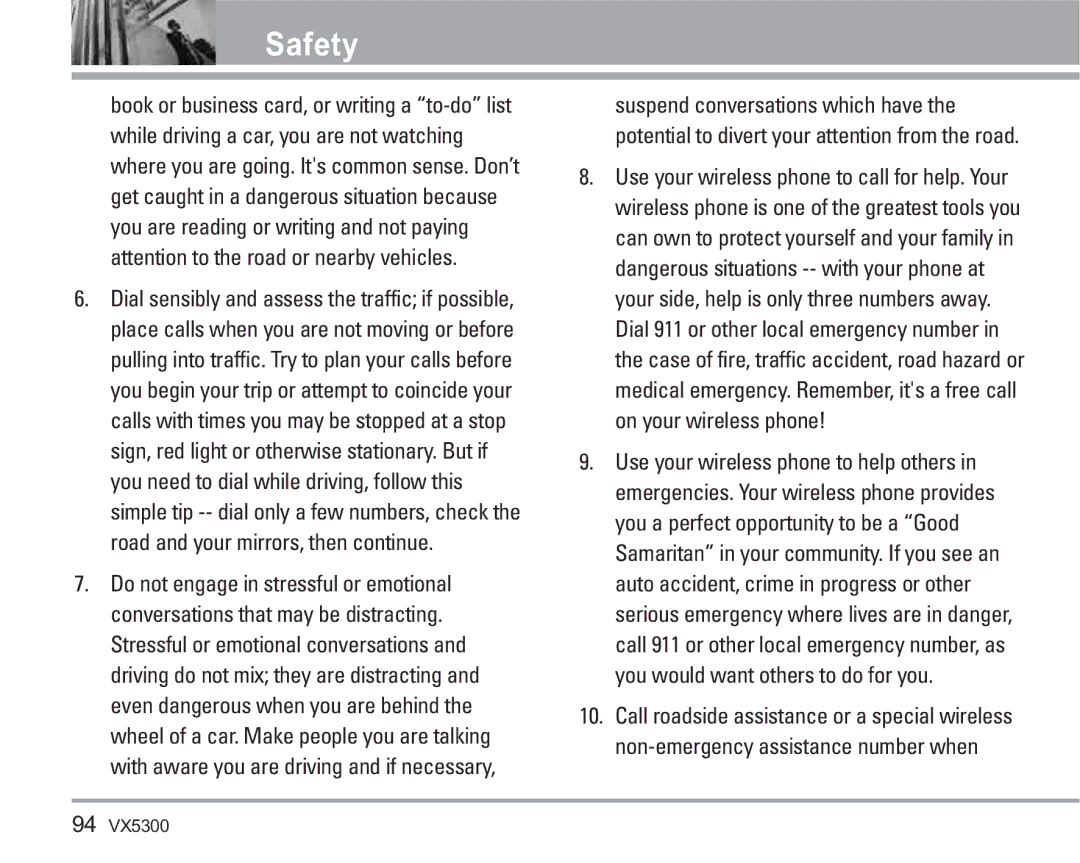 LG Electronics VX5300 manual Safety 