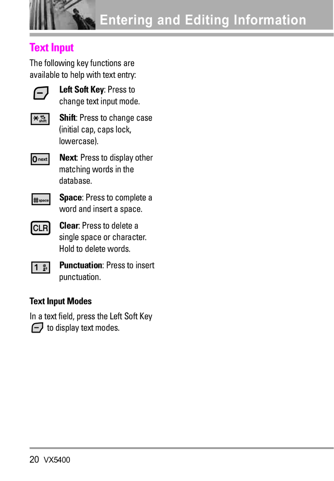 LG Electronics VX5400 manual Entering and Editing Information, Text Input 