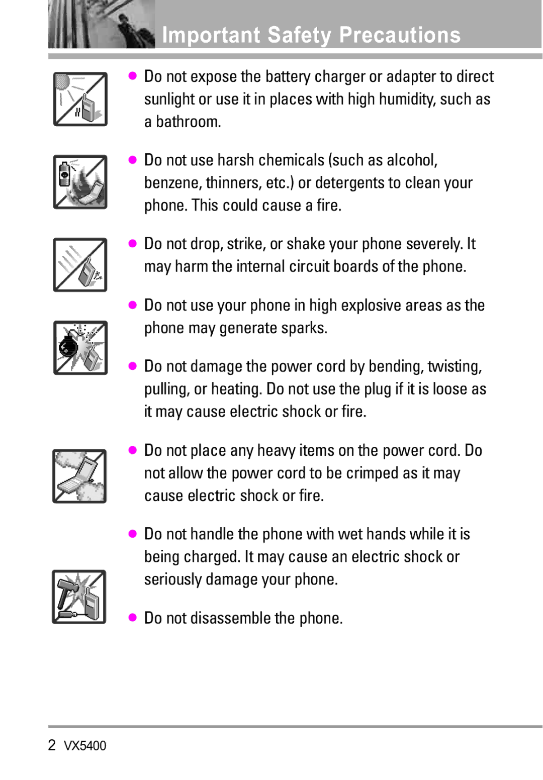 LG Electronics VX5400 manual Do not disassemble the phone 