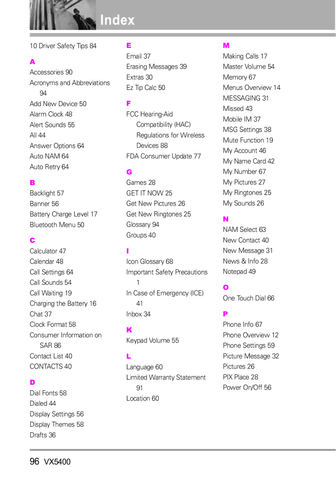 LG Electronics VX5400 manual Index, Get It Now 