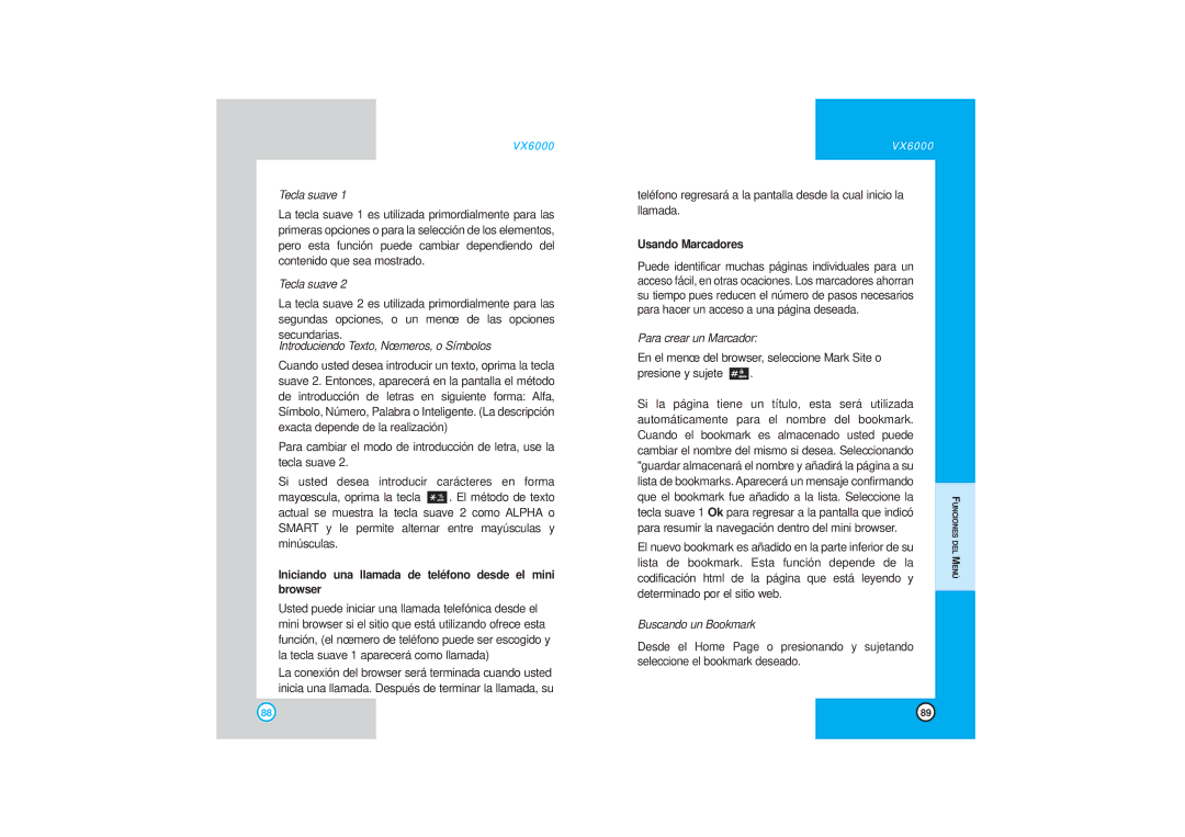 LG Electronics VX6000 manual Iniciando una llamada de teléfono desde el mini browser, Usando Marcadores 