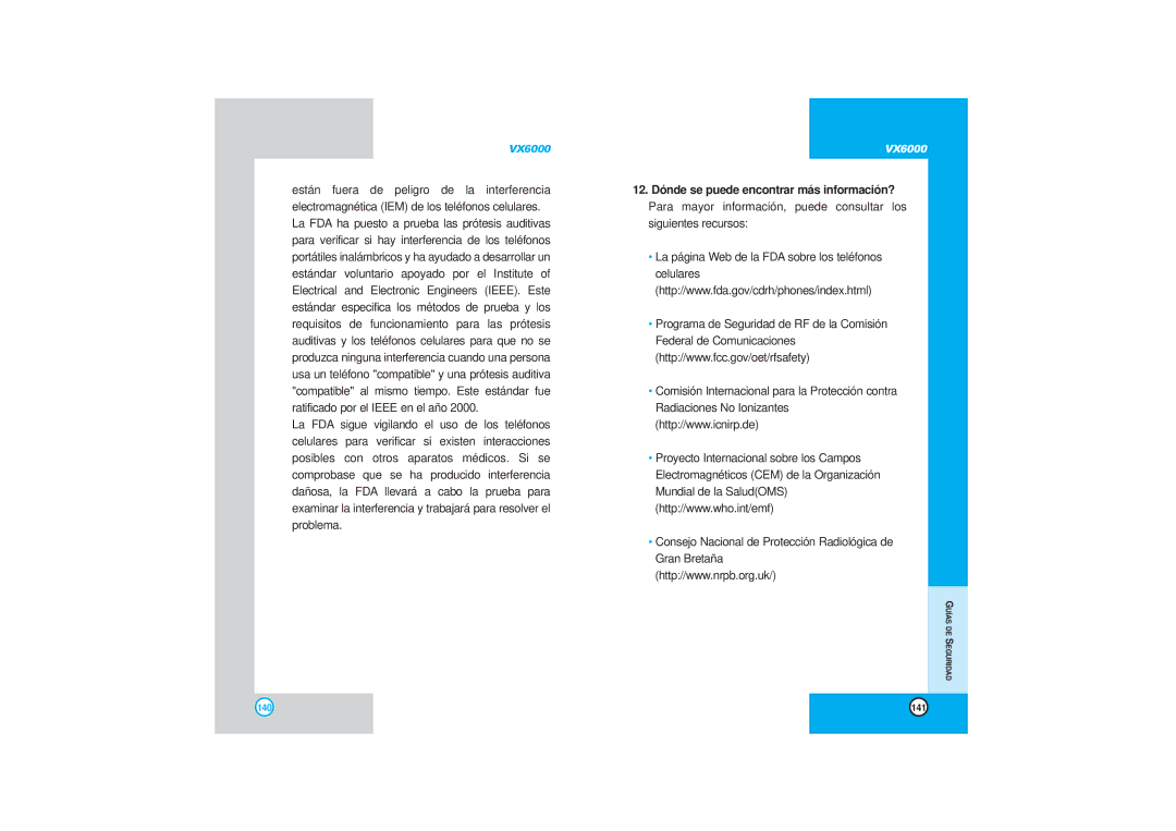 LG Electronics VX6000 manual Consejo Nacional de Protección Radiológica de Gran Bretaña 