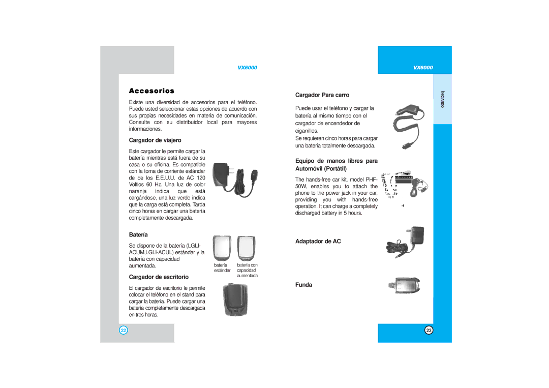 LG Electronics VX6000 manual Accesorios 