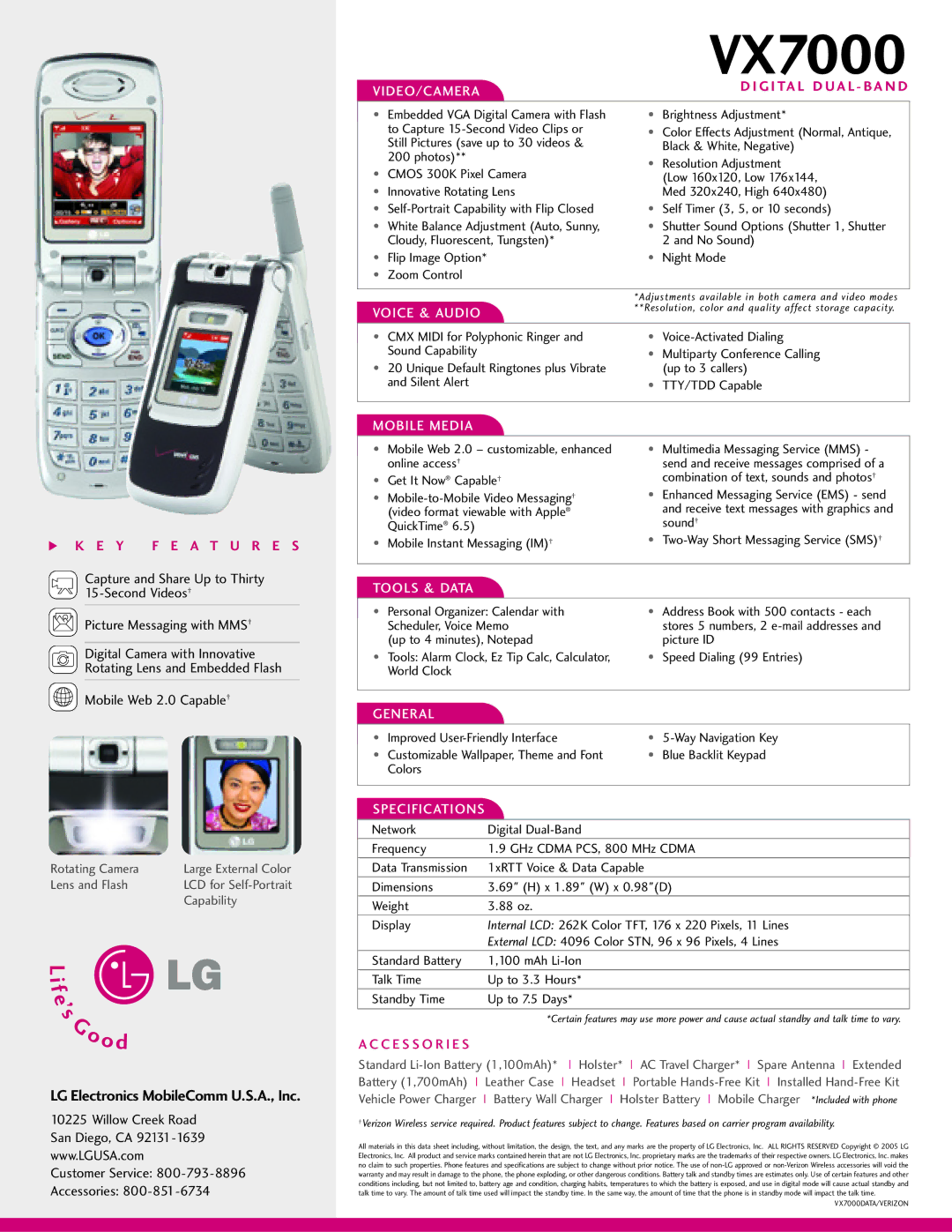 LG Electronics VX7000 manual Y F E a T U R E S, G I TA L D U a L- B a N D 