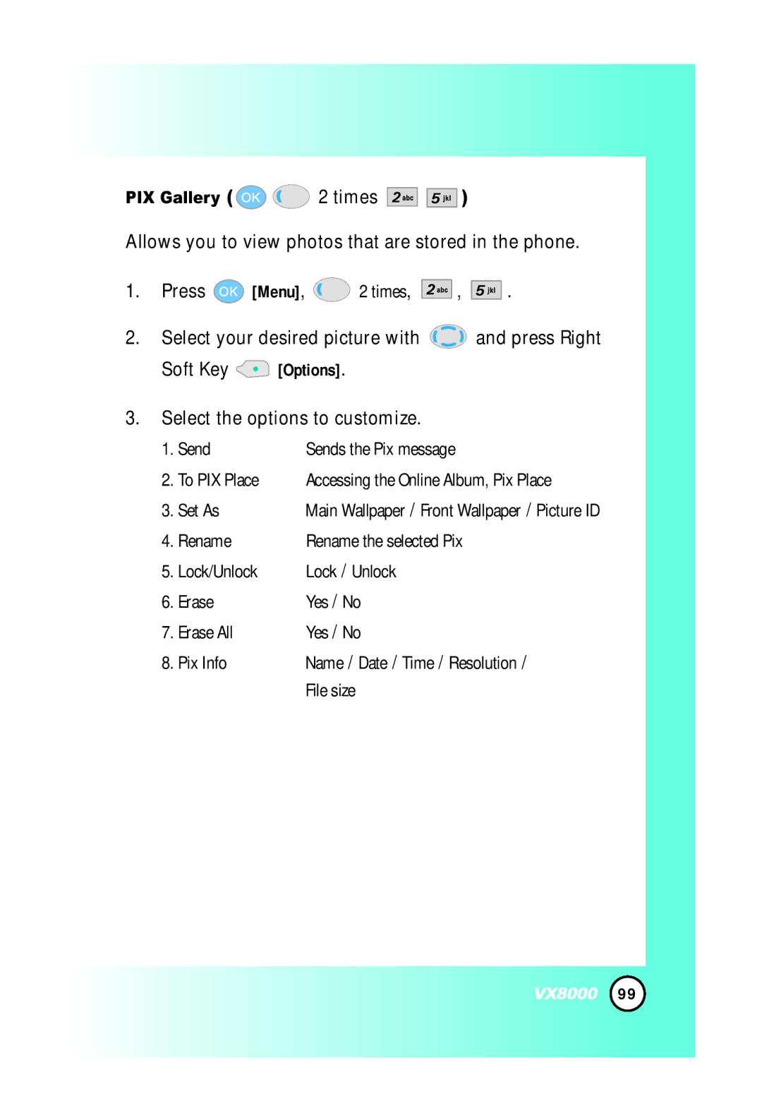 LG Electronics VX8000 manual PIX Gallery 2 times 