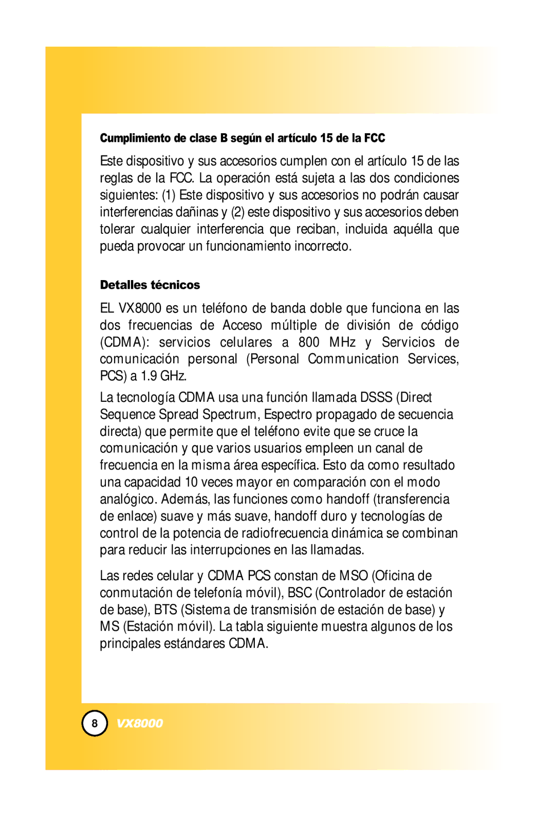 LG Electronics VX8000 manual Cumplimiento de clase B según el artículo 15 de la FCC, Detalles técnicos 