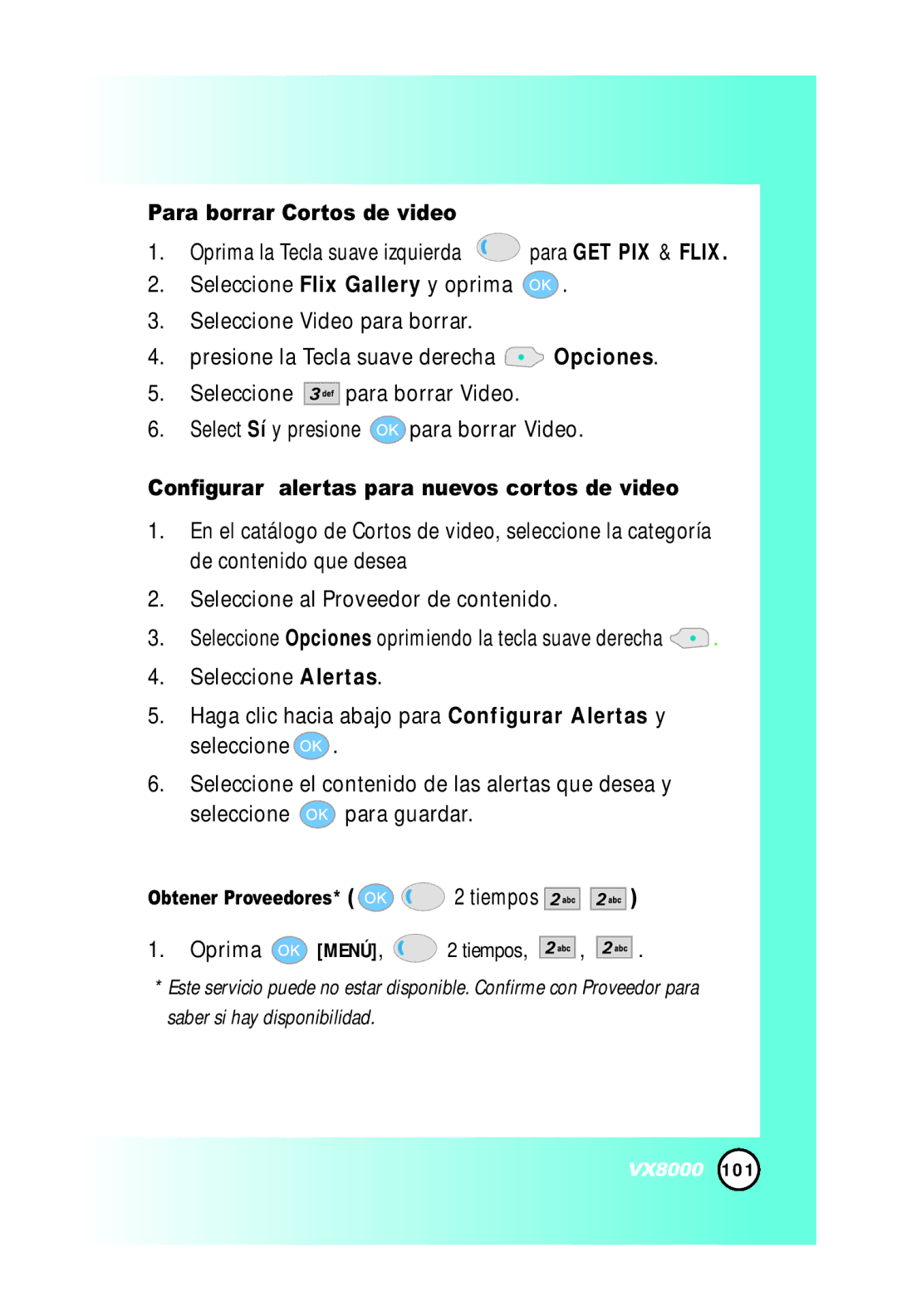 LG Electronics VX8000 manual Para borrar Cortos de video, Configurar alertas para nuevos cortos de video 