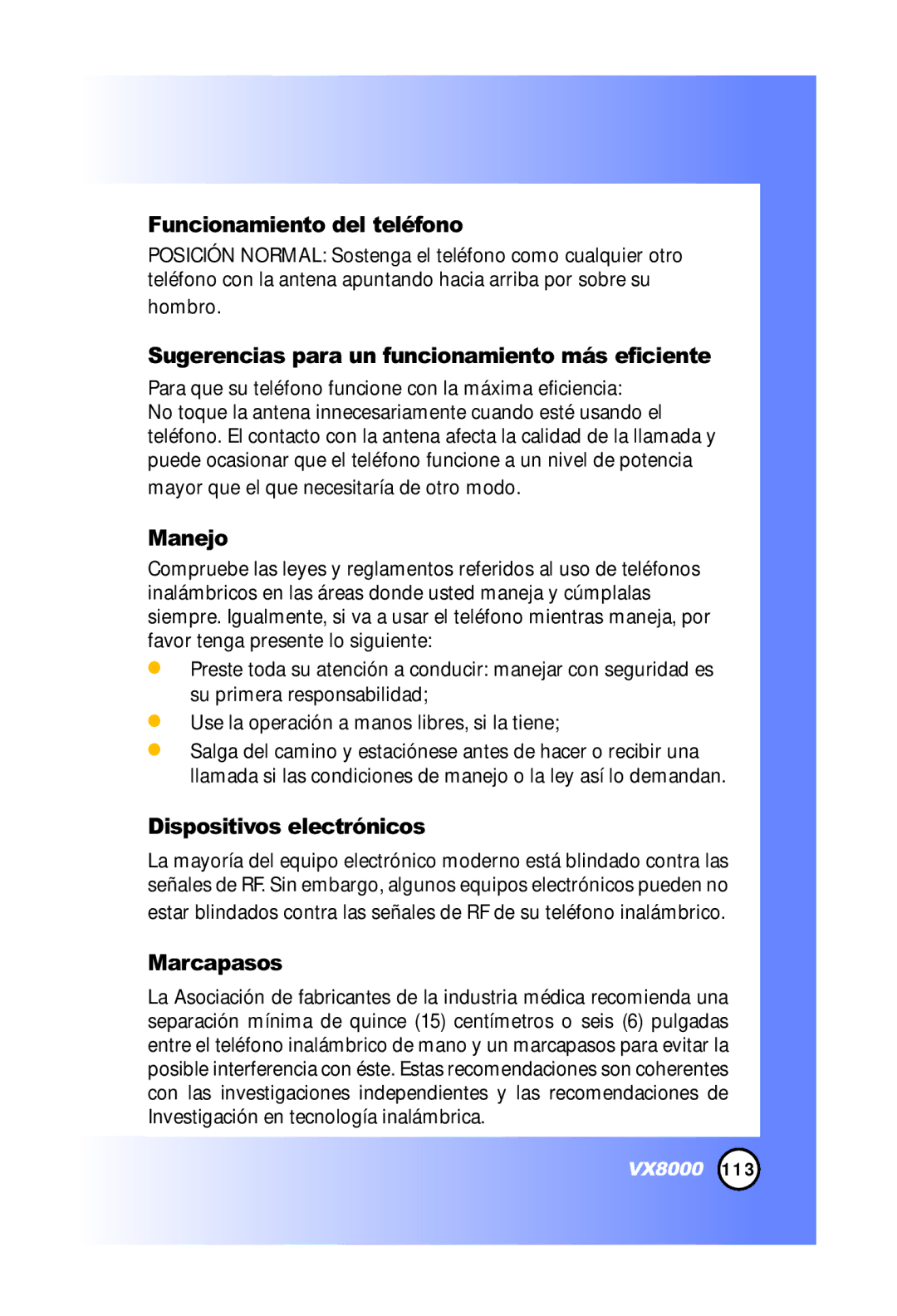 LG Electronics VX8000 Funcionamiento del teléfono, Sugerencias para un funcionamiento más eficiente, Manejo, Marcapasos 