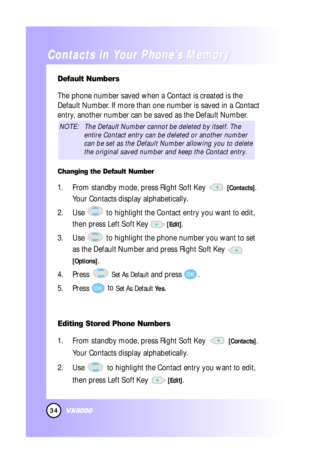 LG Electronics VX8000 manual Default Numbers, Press Set As Default and press Press to Set As Default Yes 