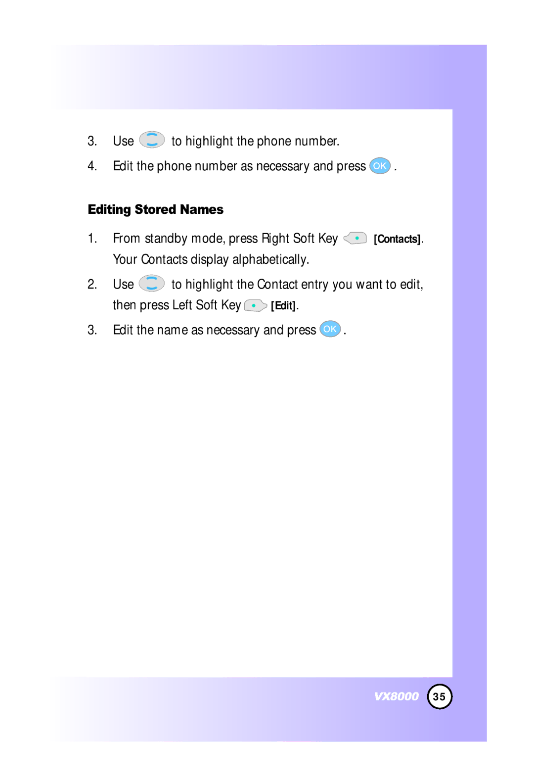 LG Electronics VX8000 manual Editing Stored Names 