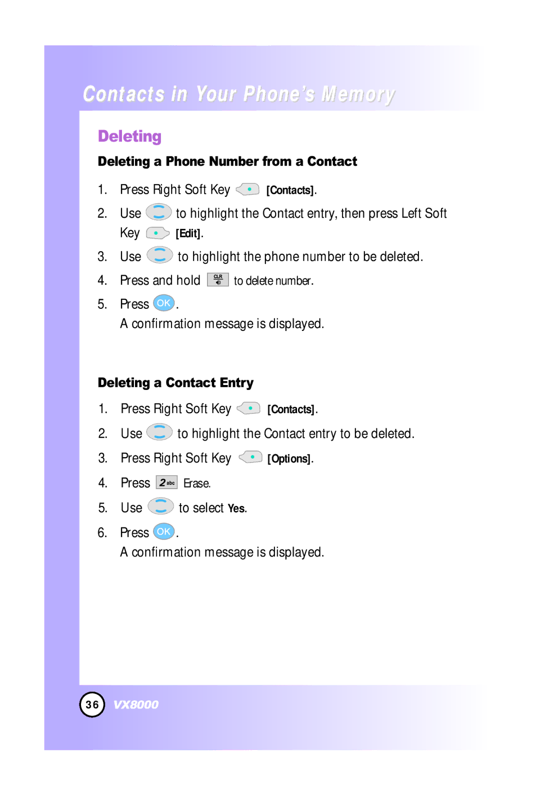 LG Electronics VX8000 manual Deleting a Phone Number from a Contact, Deleting a Contact Entry 