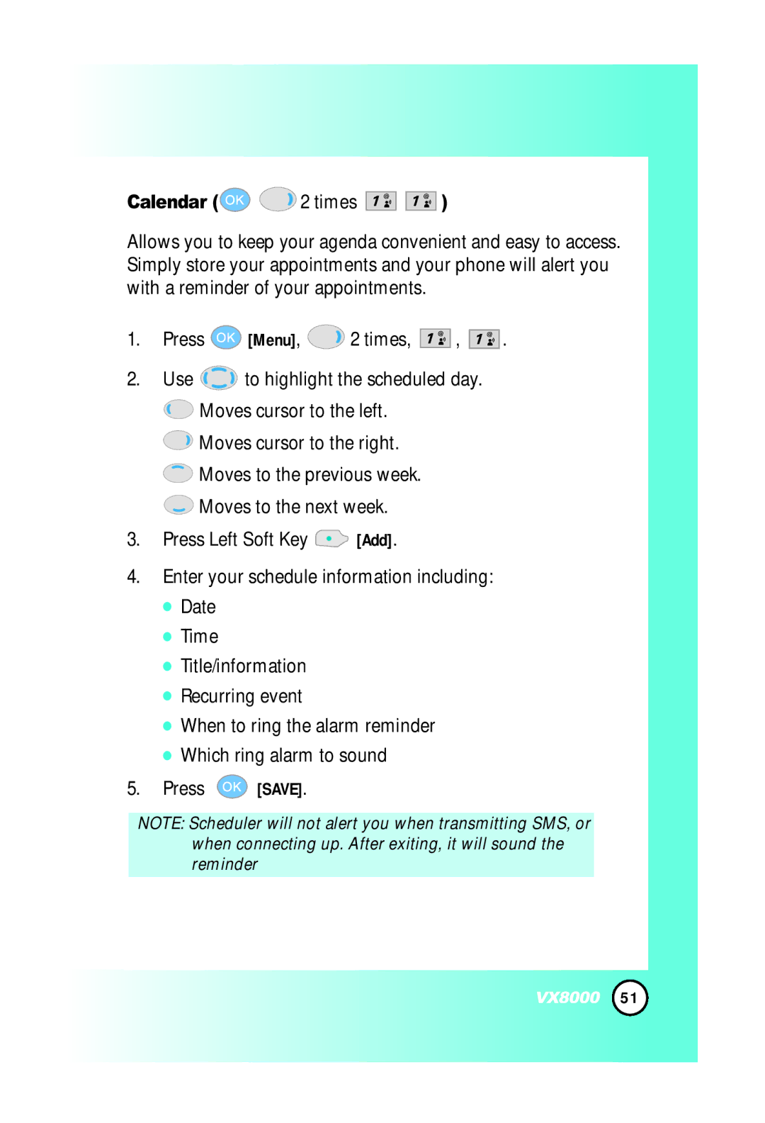 LG Electronics VX8000 manual Calendar 2 times 