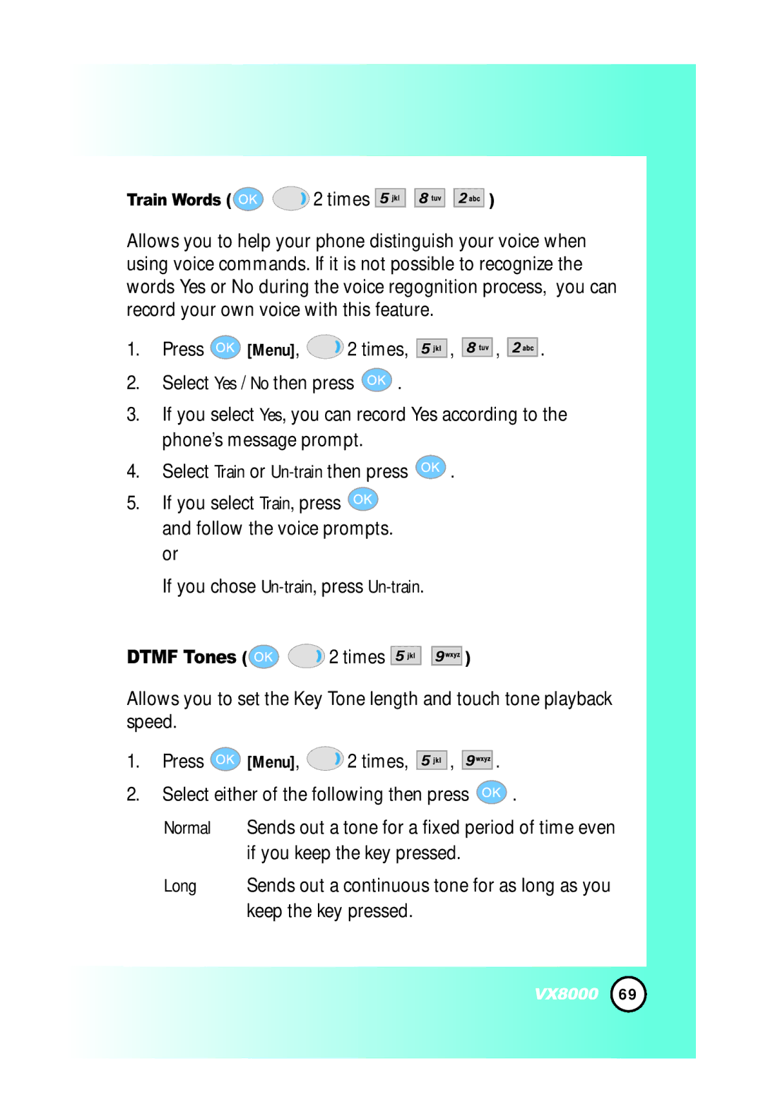 LG Electronics VX8000 manual Dtmf Tones 2 times, Train Words 2 times 