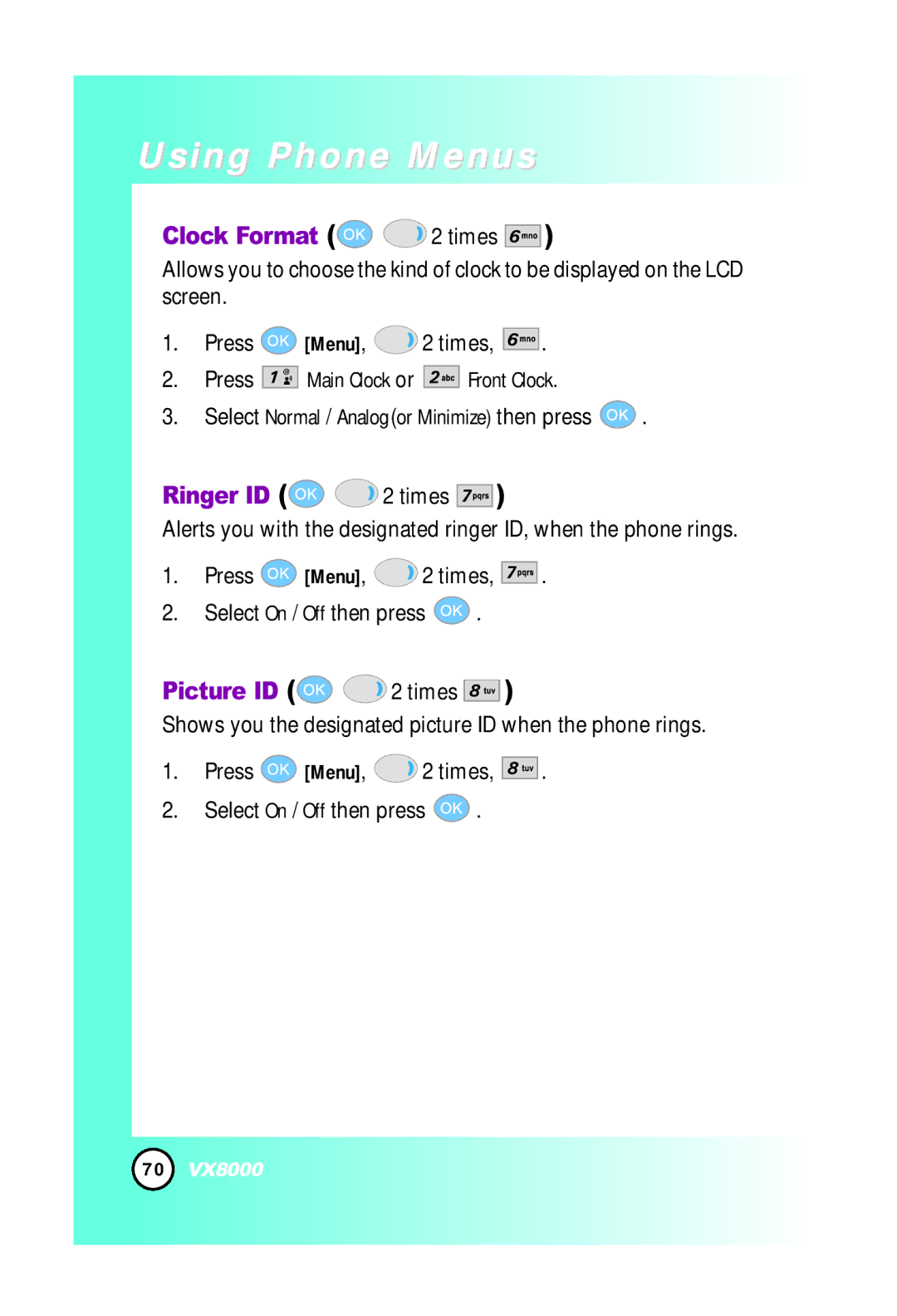 LG Electronics VX8000 manual Clock Format 