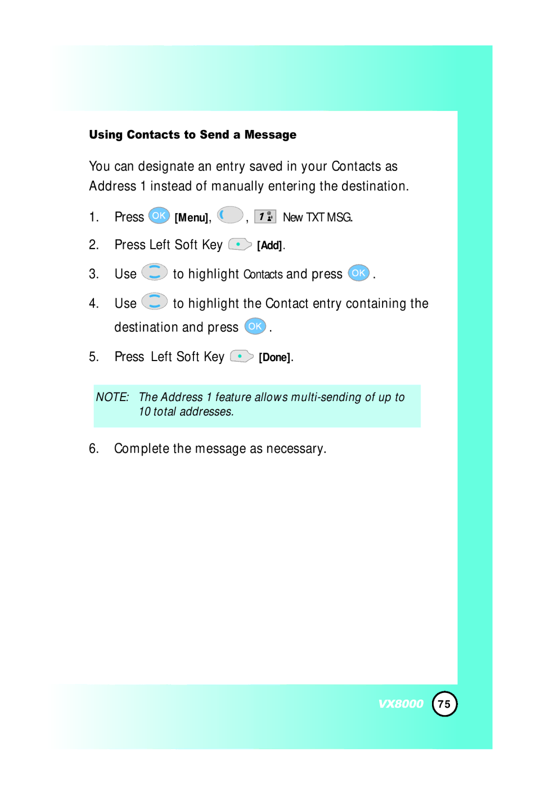 LG Electronics VX8000 manual Using Contacts to Send a Message 