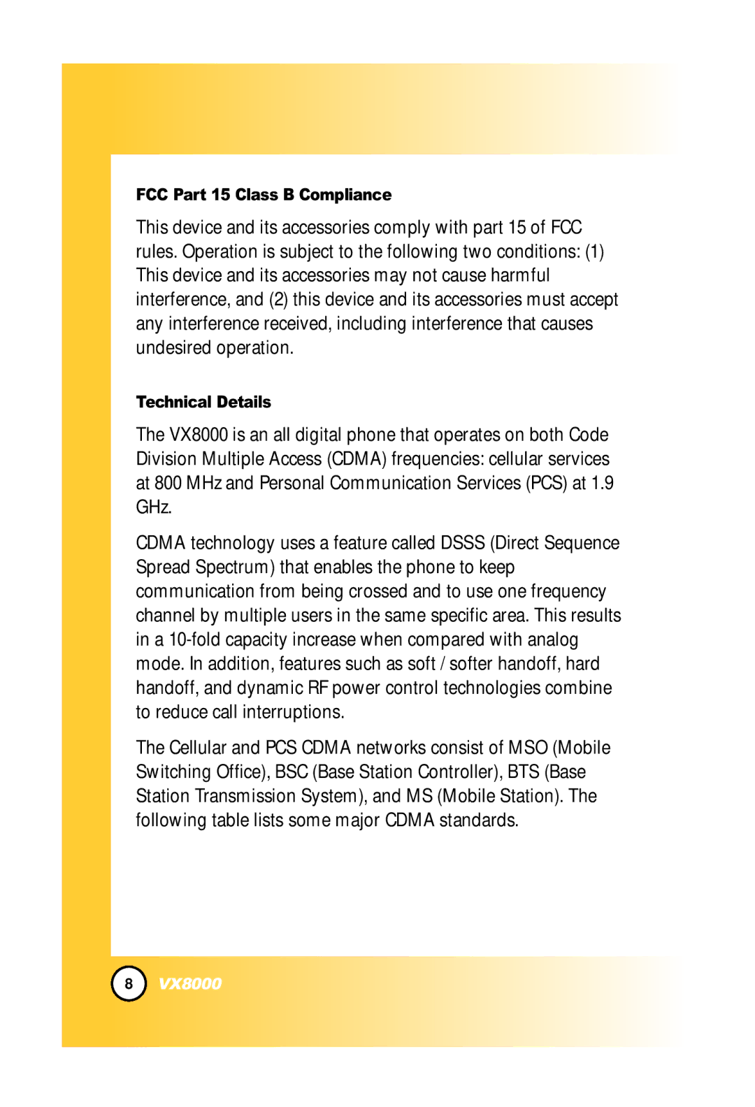 LG Electronics VX8000 manual FCC Part 15 Class B Compliance, Technical Details 