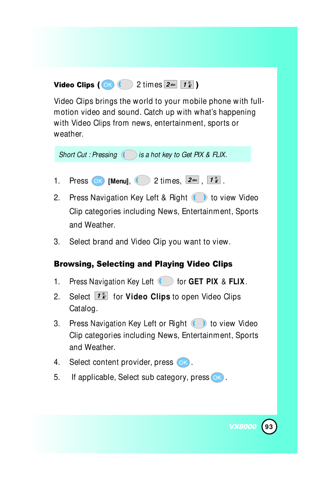 LG Electronics VX8000 manual Browsing, Selecting and Playing Video Clips, Video Clips 2 times 