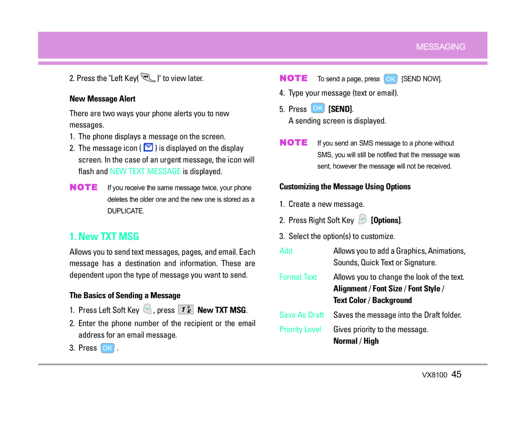 LG Electronics VX8100 manual New TXT MSG 
