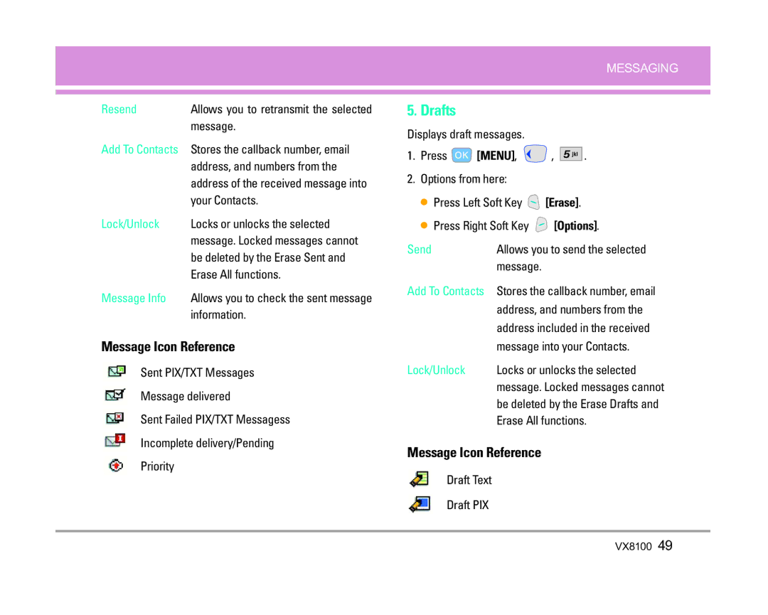 LG Electronics VX8100 manual Drafts 