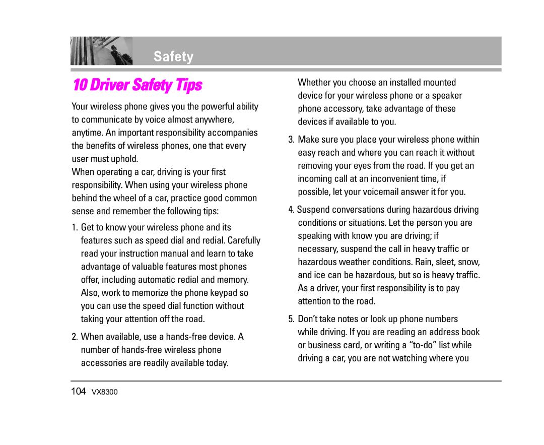 LG Electronics VX8300 manual Driver Safety Tips 