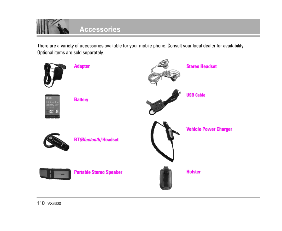 LG Electronics VX8300 manual Accessories 