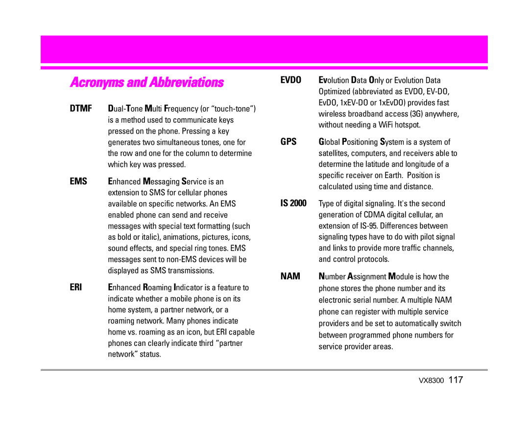 LG Electronics VX8300 manual Acronyms and Abbreviations 