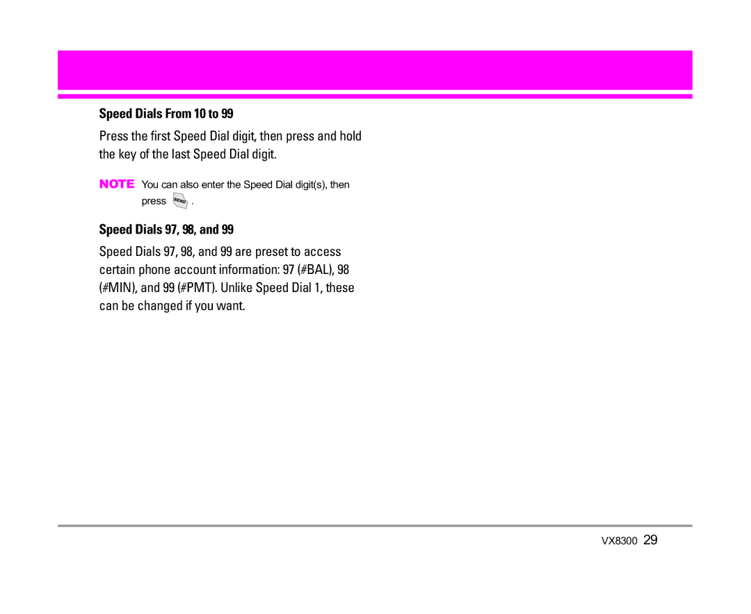 LG Electronics VX8300 manual Speed Dials From 10 to, Speed Dials 97, 98 