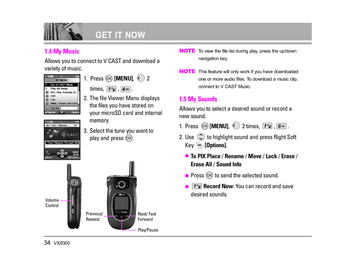 LG Electronics VX8300 manual My Music, My Sounds 