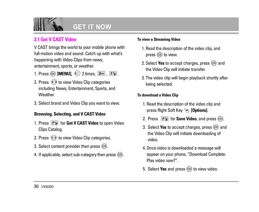 LG Electronics VX8300 manual Get V Cast Video 