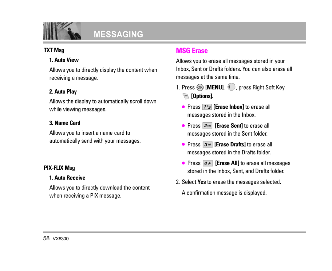 LG Electronics VX8300 manual MSG Erase 