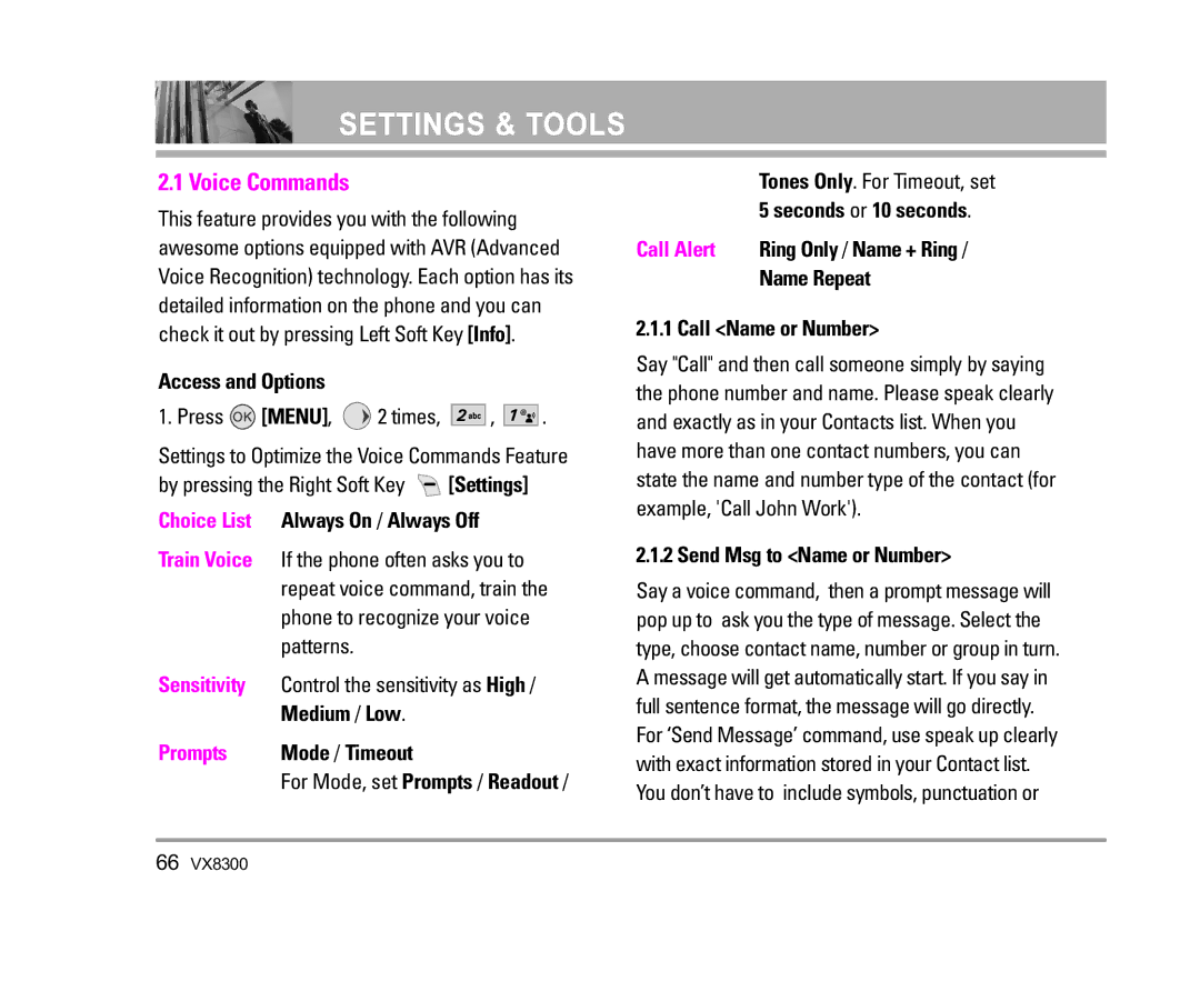 LG Electronics VX8300 manual Voice Commands 