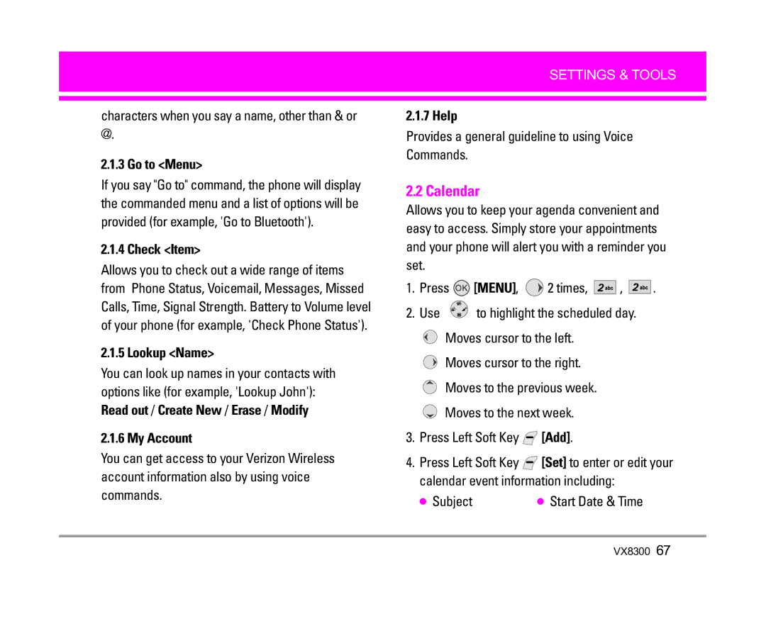 LG Electronics VX8300 manual Calendar 