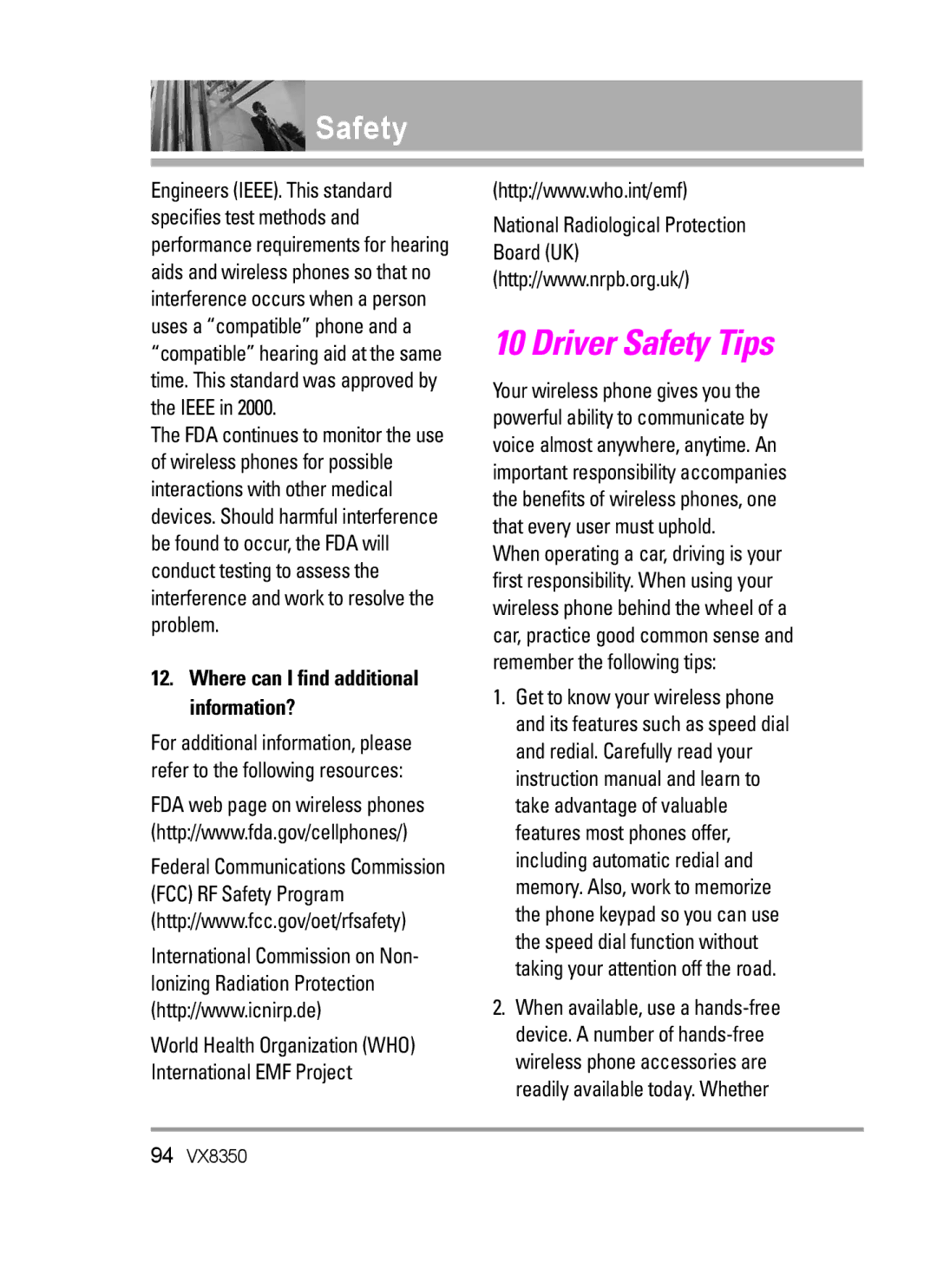 LG Electronics VX8350Red manual Driver Safety Tips 