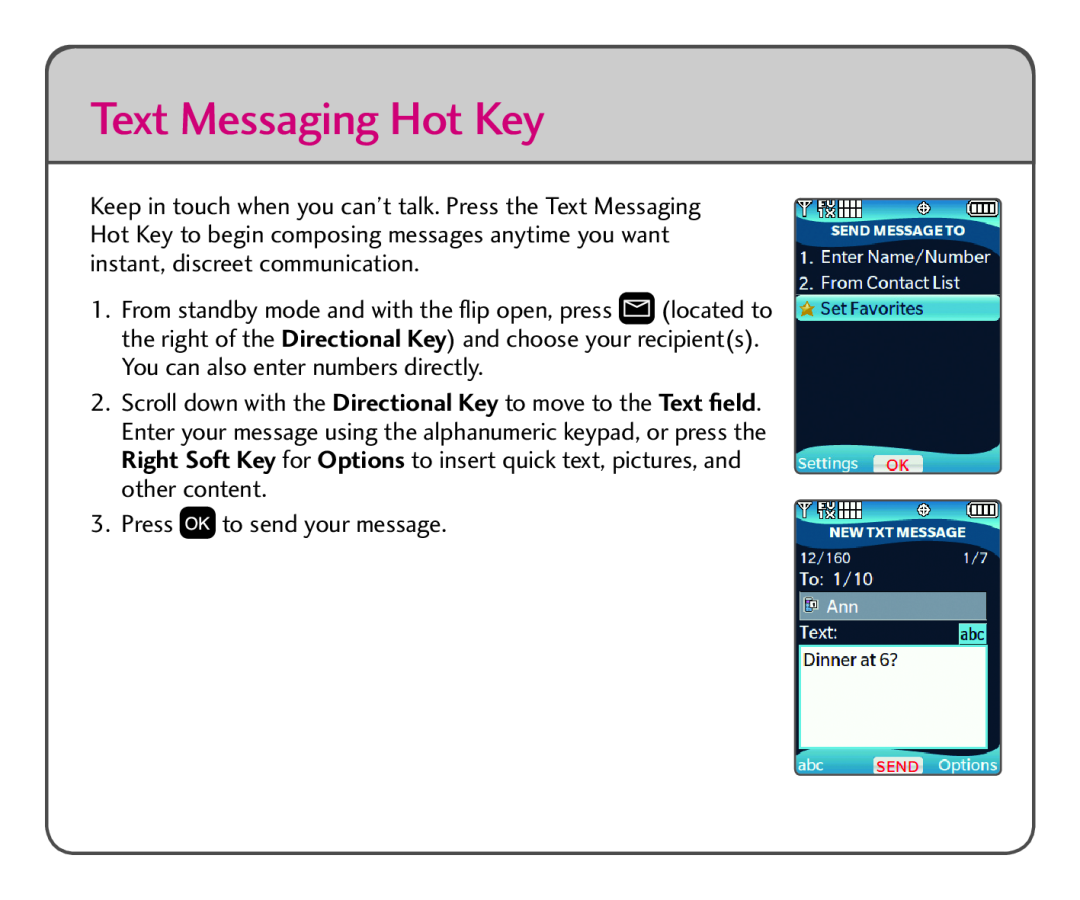 LG Electronics VX8360 quick start Text Messaging Hot Key 