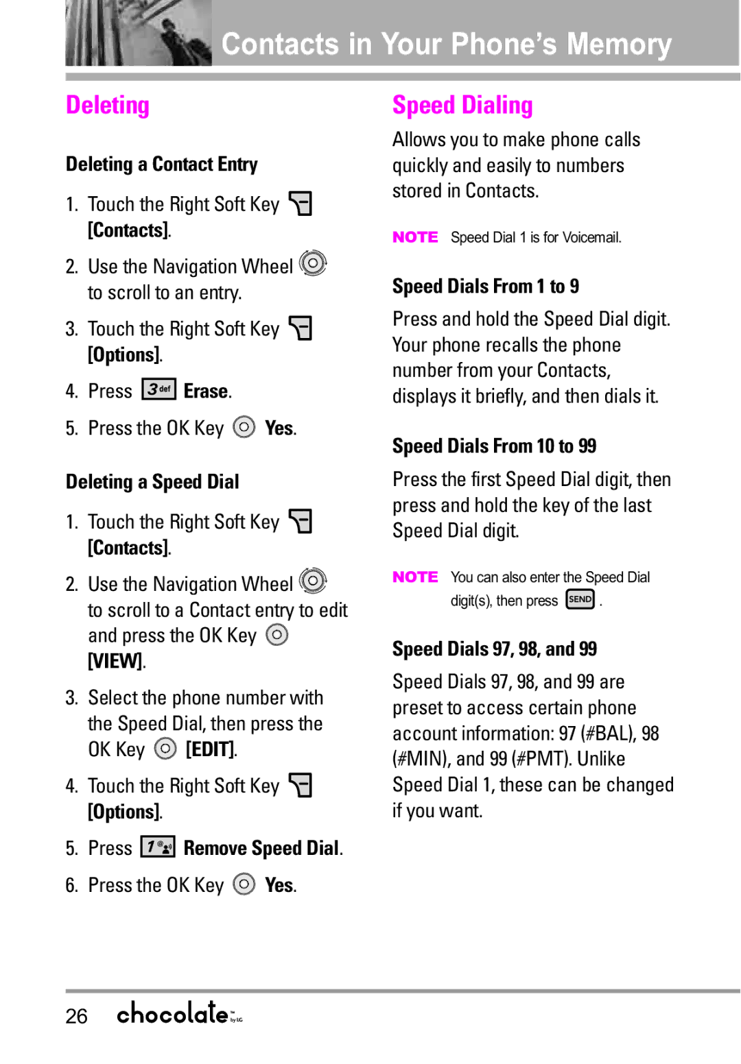LG Electronics VX8550 manual Deleting, Speed Dialing 